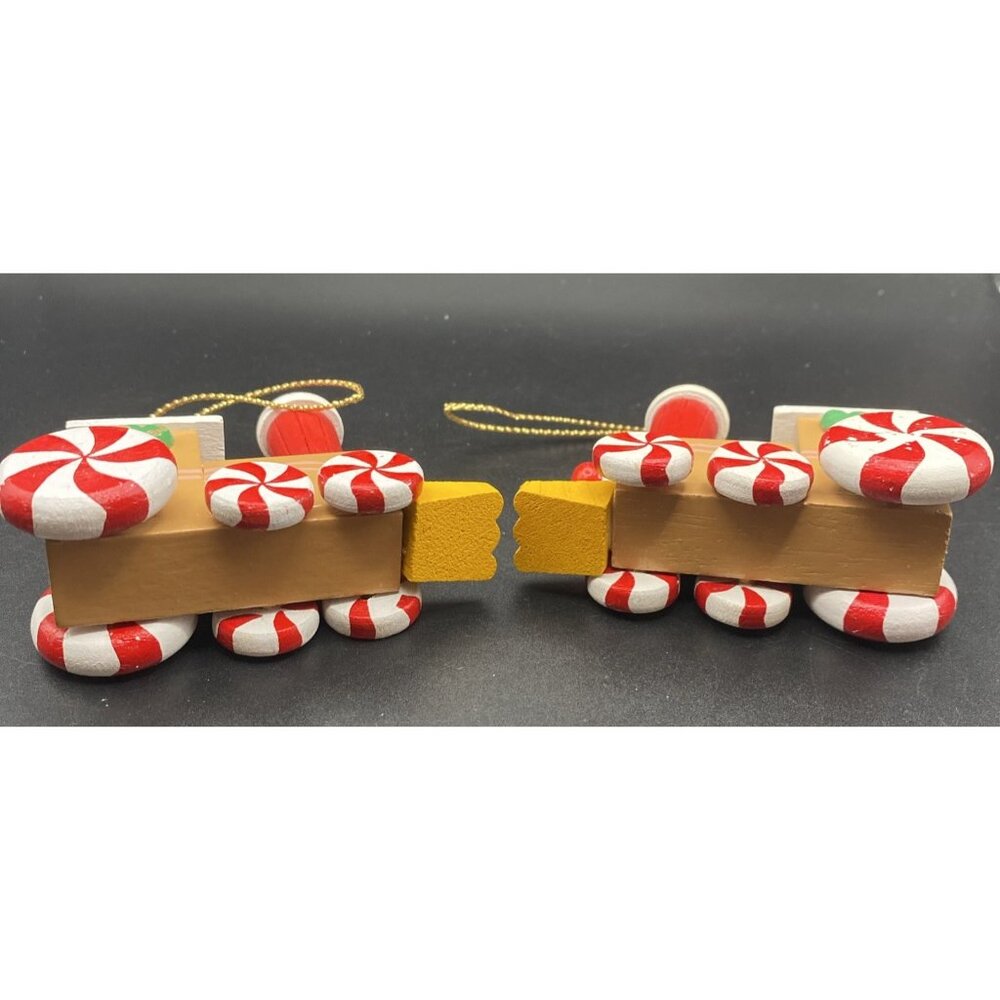 2 Avon Gallery Originals Wooden Train Ornaments Peppermint Wheels with Boxes - Picture 10 of 11
